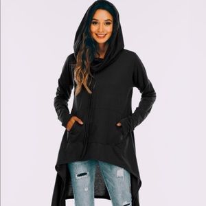 NEW•1X•THE COMFY QUEEN HOODED TOP W POCKET-BLACK NWT